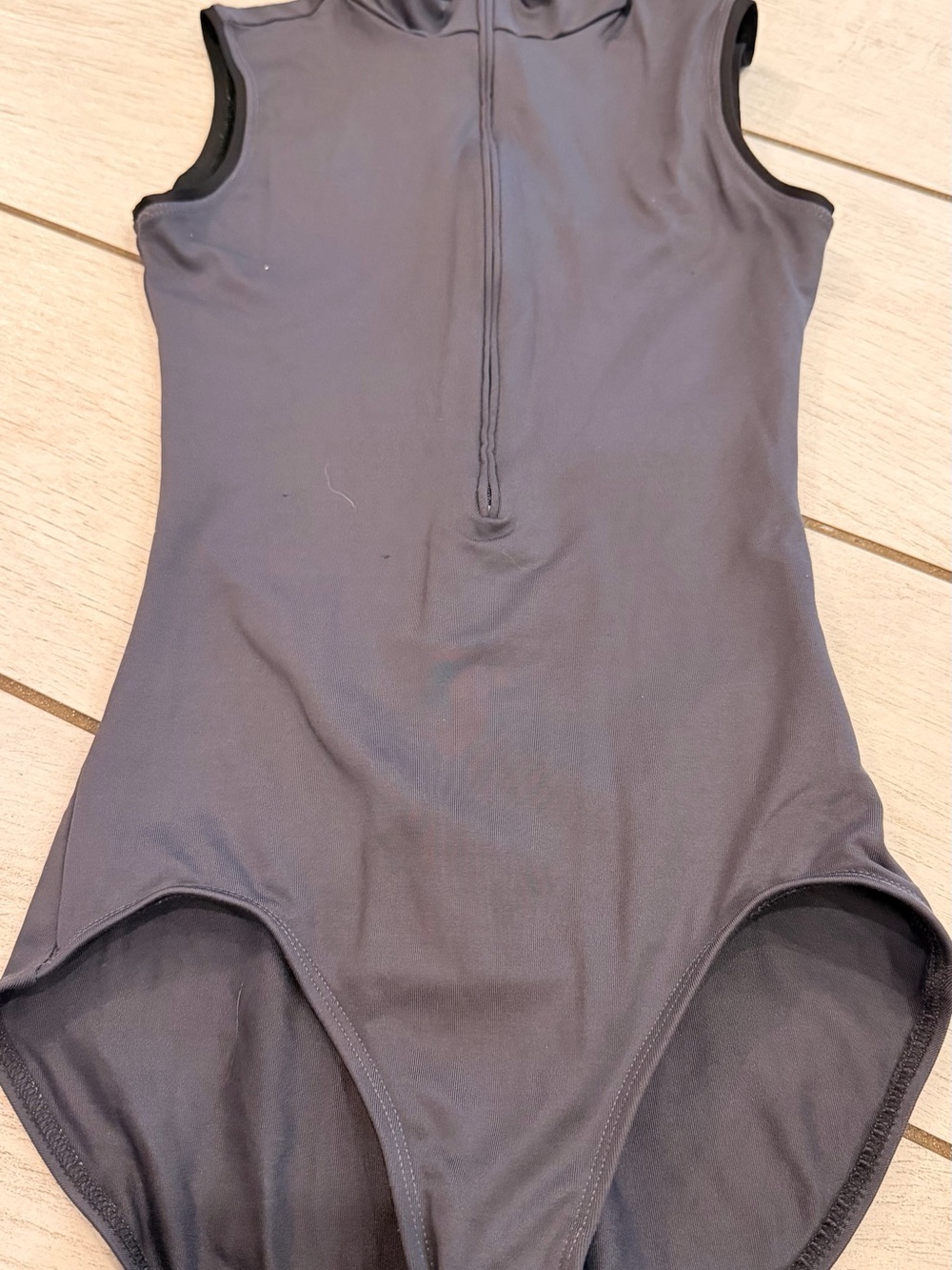 Gaynor Minden Zip-Front Leotard - Slate Grey & Black (Size S)